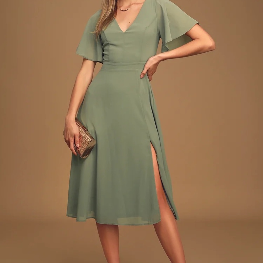 Lulus Treasure Me Always Sage Midi Dress - new!
